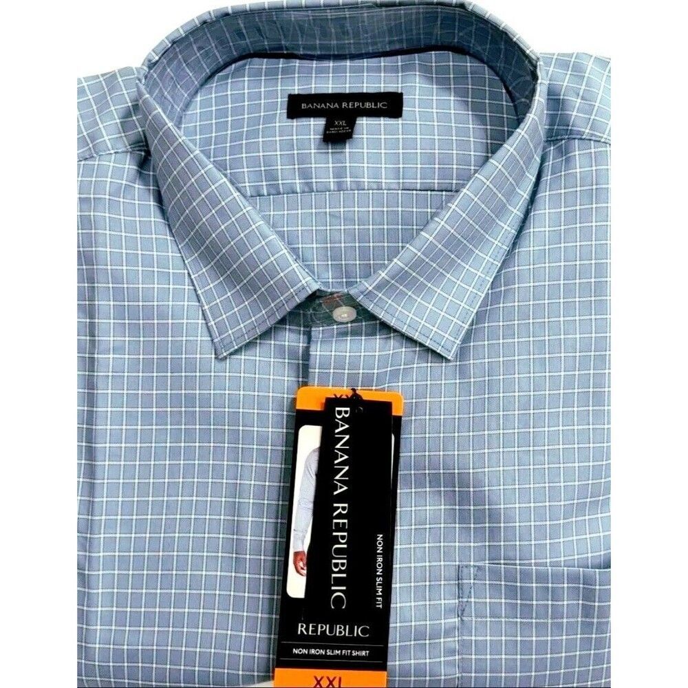 Banana Republic Mens XXL Slim Fit Non-Iron Dress Shirt Wrinkle Free 19.5x37.5" - Picture 7 of 7